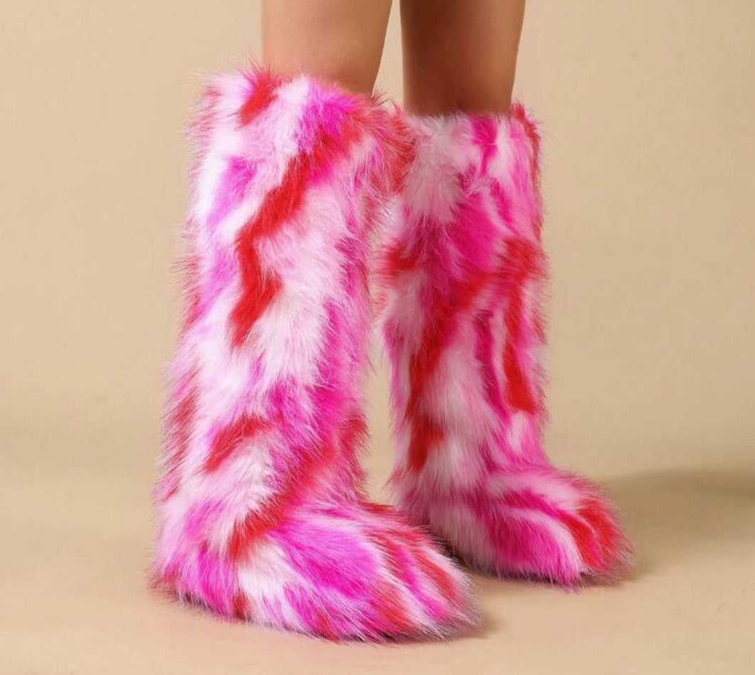 Pink/Red Fur Boots