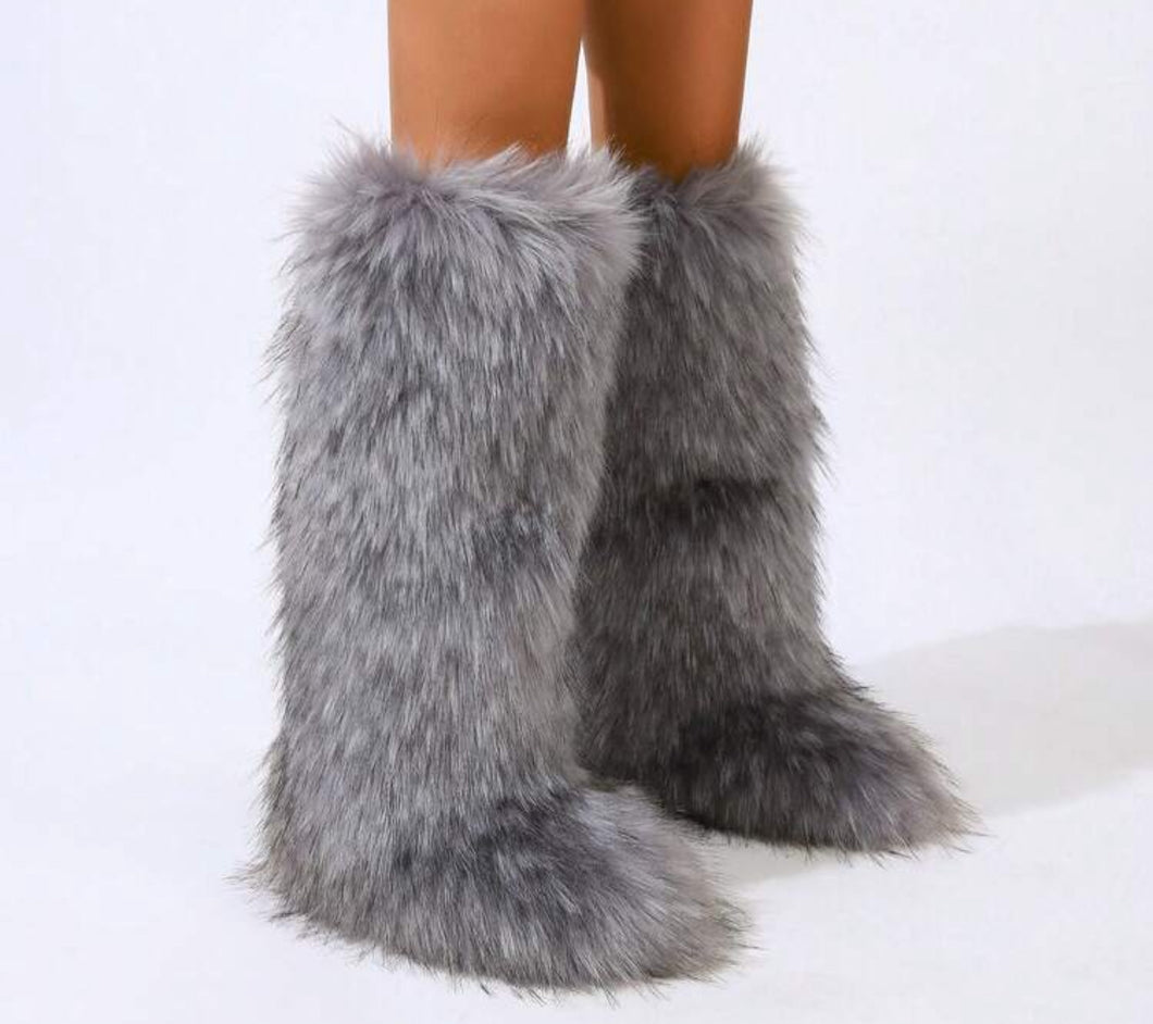 Gray Fur Boot