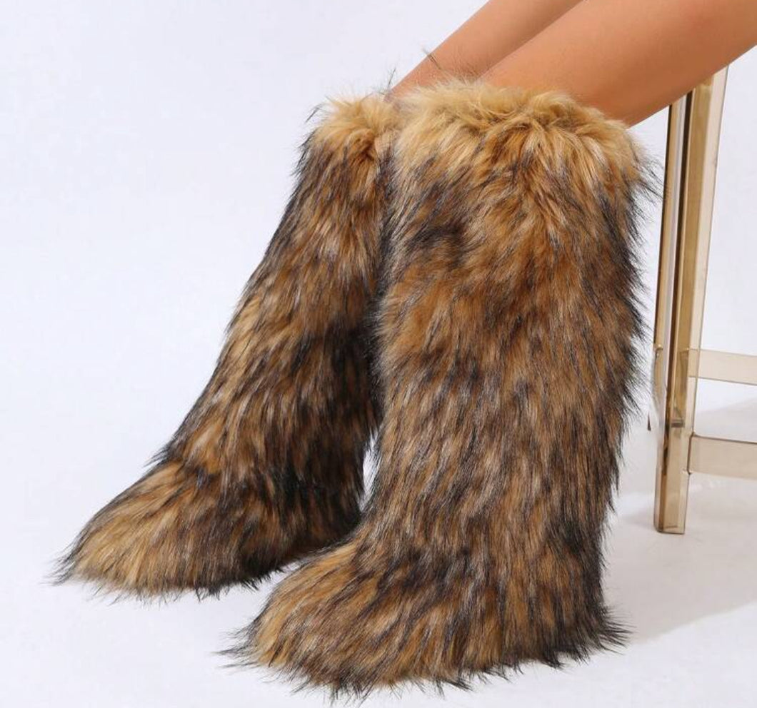 Dark Brown/Tan Fur Knee Boot