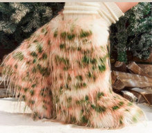 Load image into Gallery viewer, Tan Tall Pink/Green Fur Boots
