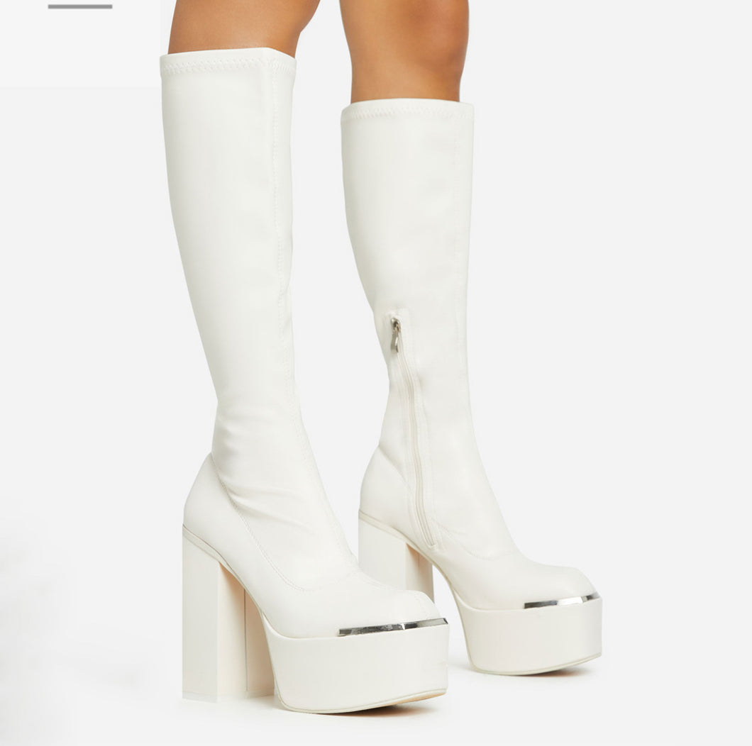 Cream knee high boot