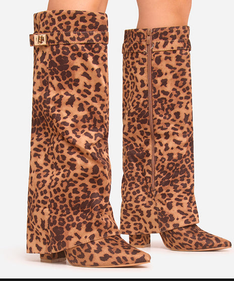 Leopard print over the heel boot