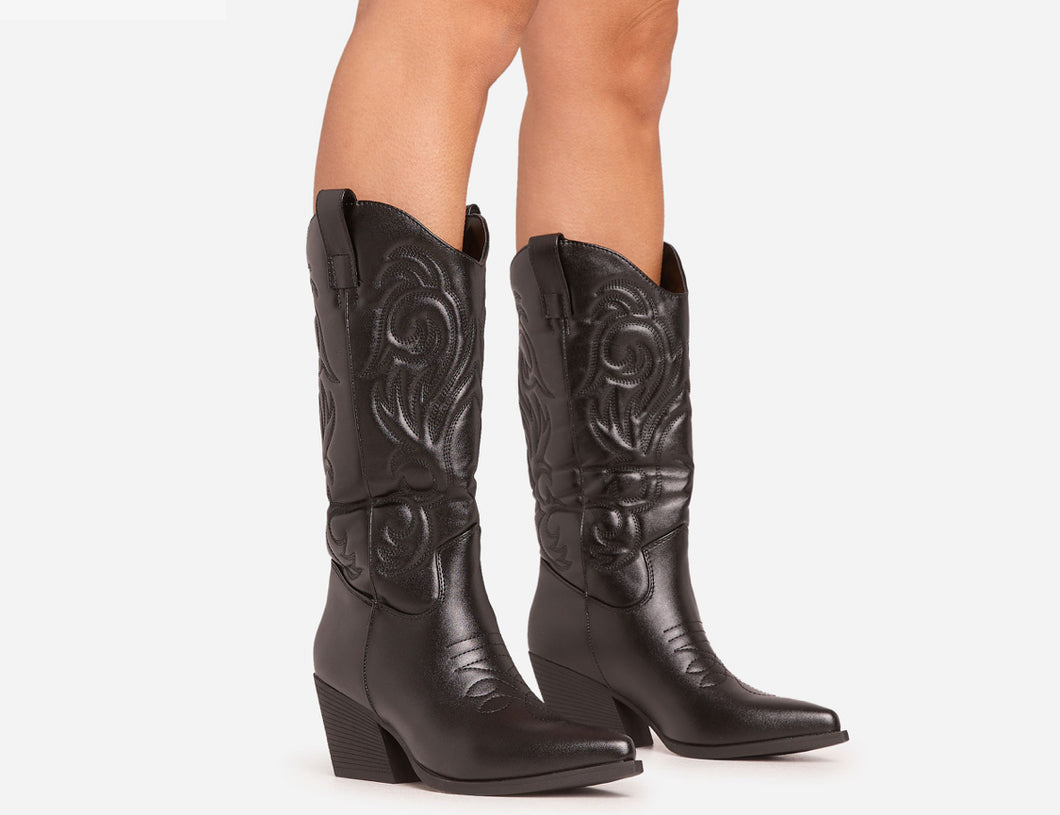 Black Mid Calf Cowgirl Boot